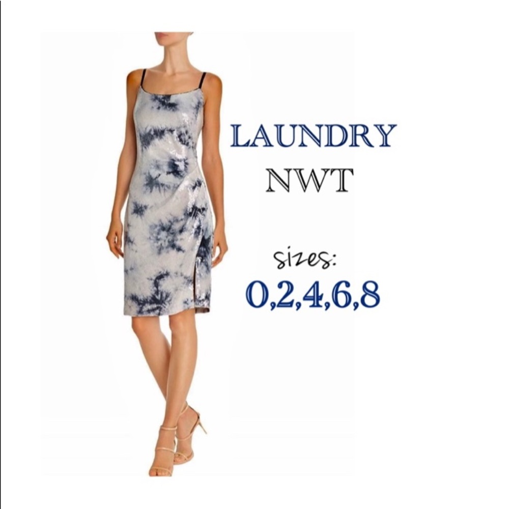 NWT Shelli Segal galaxy dress Laundry bodycon waisted silver navy sizes 2468